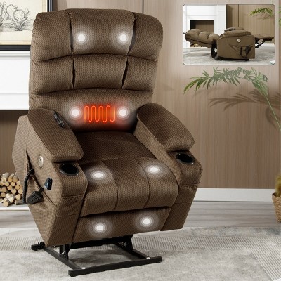 Coolbibila Fabric Power Lift Recliner Chair,Recliner With Vibration Massage And Lumbar Heating,Dual Cup Holders,Power Recliners For Elderly