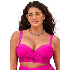 Swimsuits for All Women's Plus Size Crisscross Cup Sized Bandeau Underwire Wrap Bikini Top - 1 of 4