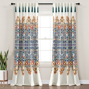 Boho Medallion Window Curtain Panels Turquoise/Tangerine 52X84 Set - 1 of 4