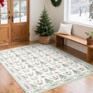 Christmas Runner Rug, Non-Slip Washable Indoor Carpet with Tree and Snowflake Pattern, Stain Resistant Kitchen Floor Mat for Hallway - 1 of 4