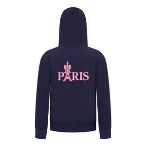 Everyday Kids Paris Bow Girls Zip Up Hoodie – Pink Eiffel Tower City Graphic Sweatshirt - 1 of 4
