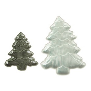 Transpac Ceramic Iridescent Holiday Tree Plates Set of 2 for Christmas Dining Elegant Tableware - 1 of 4