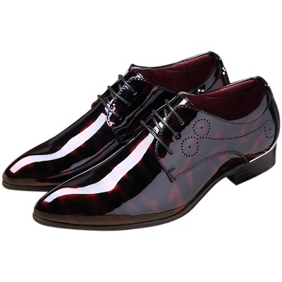 Santimon Dress Shoes Pointed Toe Floral Patent Leather Lace Up Oxfords