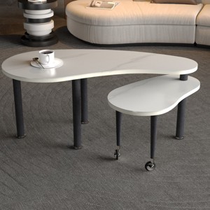 KWPZQEB Irregularity Coffee Table, Cocktail Table w/ 360¡ã Rotating Top, Modern Center Table w/ Wood Grain Veneer Tabletop for Living Room,Small Space - 1 of 4