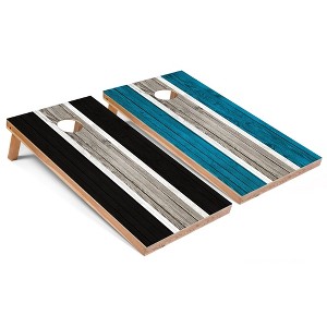 Skip's Garage Black and Turquoise Striped Cornhole Board Set, Includes 2 Boards, 8 Bags & Optional Accessories - 1 of 4