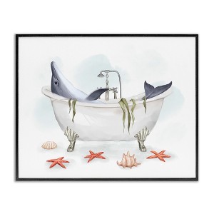 Stupell Industries Dolphin Lounging in Bath Tub Nautical Shells Black Framed Giclee Art - 1 of 4