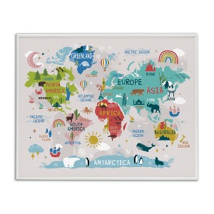 Stupell Industries Landmarks & Wildlife Illustration World Map Diagram Chart Framed Giclee Art, White, 30" x 24" - 1 of 4