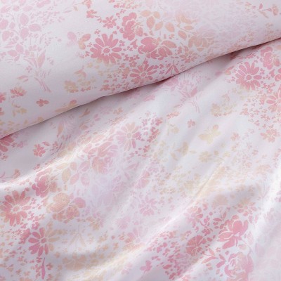 Butterfly Garden Pink Satin Duvet Cover Set with Shams
