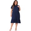 Agnes Orinda Women's Plus Size Tie Back Petal Sleeve Mock Neck Ruffle Swing Midi A-Line Dresses - 3 of 4