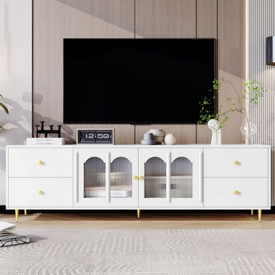 NicBex TV Stand Modern Entertainment Center with Glass Door Media Console with Metal Legs and Handles for TVs up to 75 Inches for Living Room