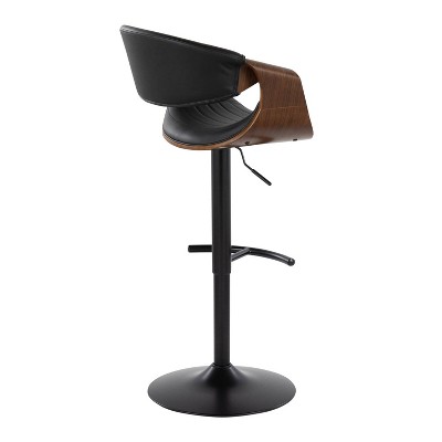 Symphony Adjustable Black Leather and Walnut Wood Swivel Barstool