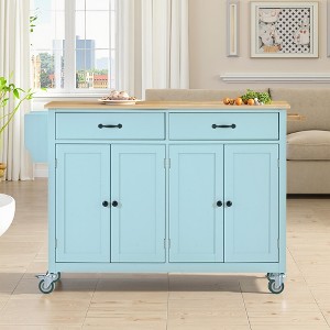 MAYEERTY Kitchen Island Cart with Solid Wood Top and Locking Wheels£¬h Width,4 Door Cabinet - 1 of 4