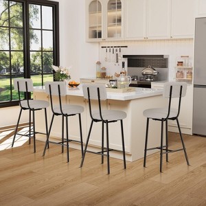 Modern Upholstered Bar Stools Set of 2, Round Seat, Comfortable Footrest, Soft Fabric, High Back, for Living Room, Bedroom and Small Spaces - 1 of 4