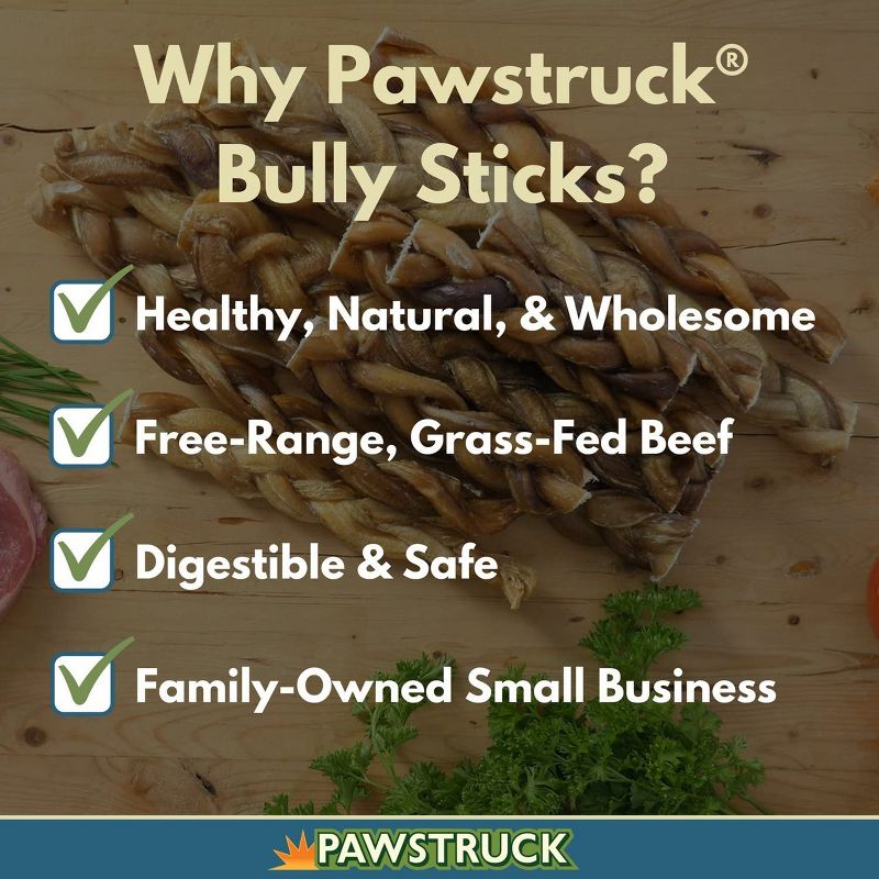 Pawstruck Natural 5" Braided Bully Sticks for Dogs - Grain-Free Rawhide-Free Single Ingredient Chew Treat Supports Dental Health, 2 of 6