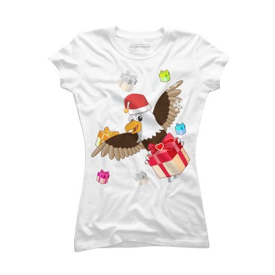 Junior's Design By Humans Santa American Bald Eagle Christmas T-Shirt By thebeardstudio T-Shirt