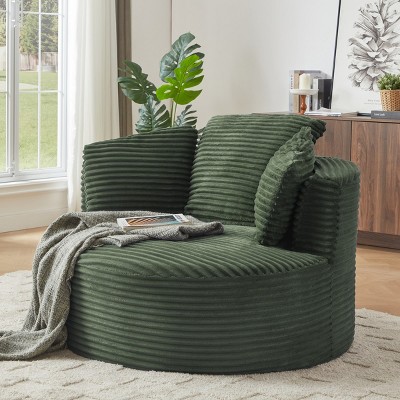 Modern Large Corduroy Bean Bag Chair for Adults, Round Armchair with Cushioned Backrest, Soft Lounge Seating for Living Room, Apartment – Koiai