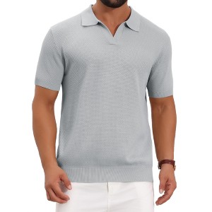 INSPIRE CHIC Men's Textured Knit V Neck Short Sleeve Casual Golf Polo Shirt - 1 of 4