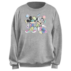 Junior's Mickey & Friends Retro 80s Minnie and Mickey Sweatshirt - 1 of 2