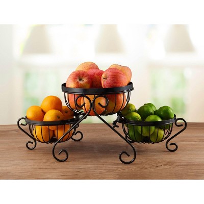 Scroll Black Iron 3-Piece Round Storage Basket Set