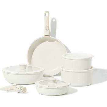 CAROTE Pots and Pans Set, Nonstick Cookware Sets Detachable Handle, Induction RV Kitchen Set Removable Handle, Oven Safe, Cream White,  11pcs