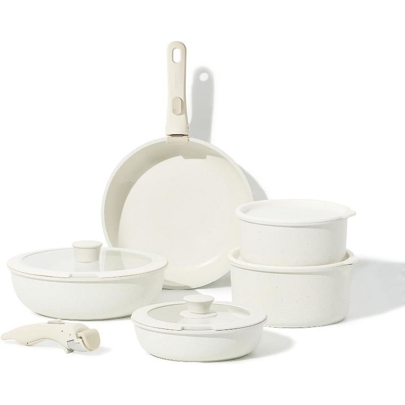CAROTE Pots and Pans Set, Nonstick Cookware Sets Detachable Handle, Induction RV Kitchen Set Removable Handle, Oven Safe, Cream White,  11pcs, 1 of 8