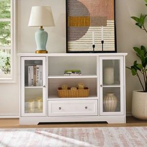 ORRD Modern White Buffet Sideboard with Glass Doors, Drawer & Open Shelves, Storage Cabinet for Dining Room, Living Room, or Entryway - 1 of 4
