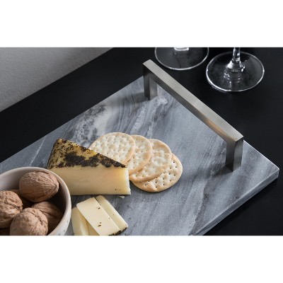 Elegant Gray Marble Rectangular Decorative Tray with Nickel Handles