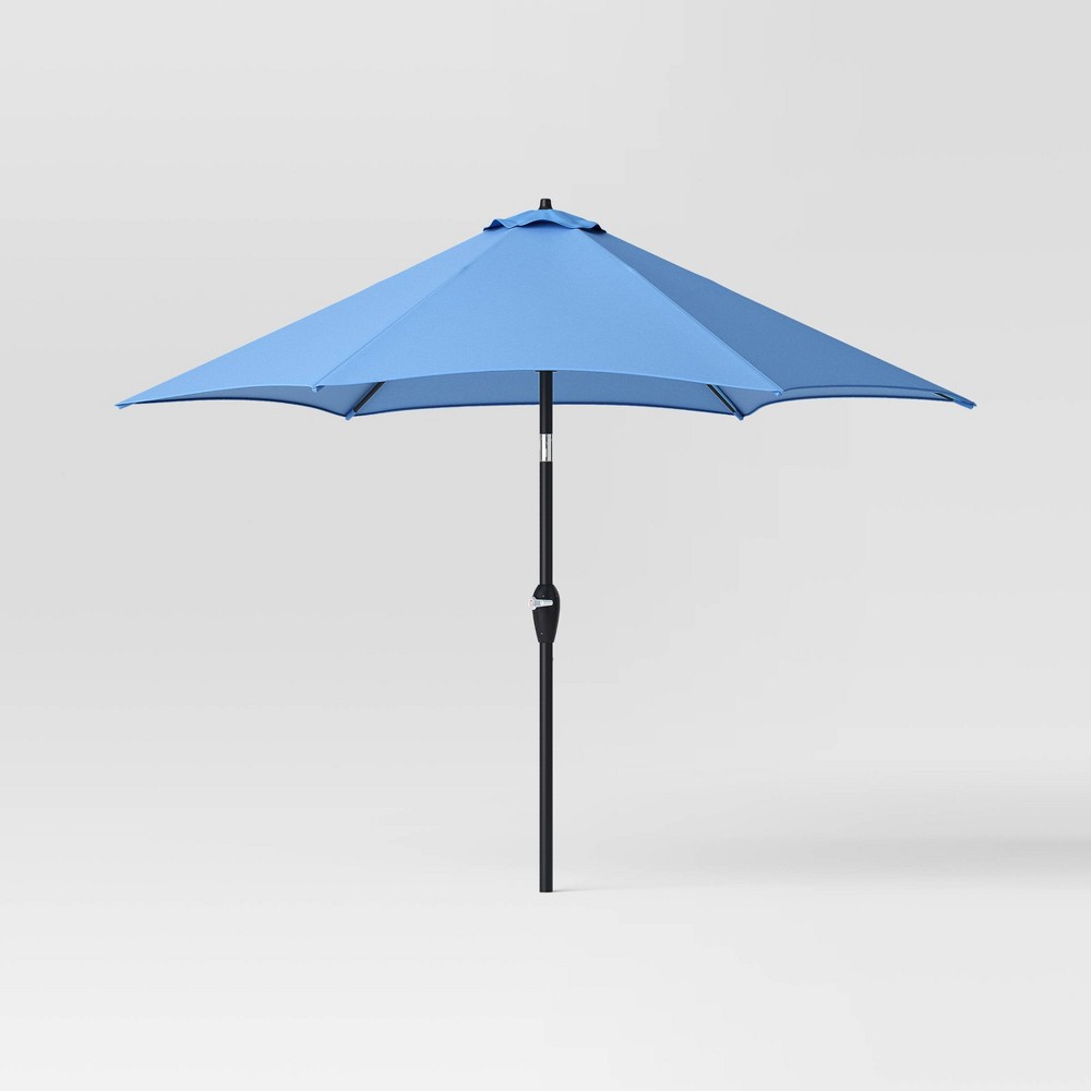 Photos - Parasol 9' Round Outdoor Patio Market Umbrella Ocean with Black Pole - Threshold™