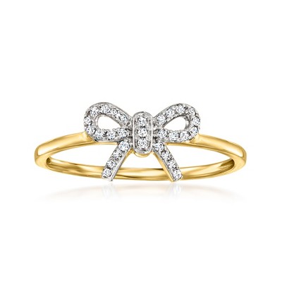 RS Pure by Ross-Simons Diamond-Accented Bow Ring in 14kt Yellow Gold
