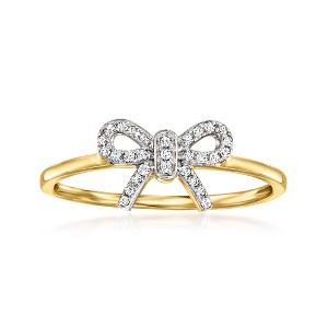 RS Pure by Ross-Simons Diamond-Accented Bow Ring in 14kt Yellow Gold - 1 of 4
