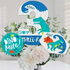 Big Dot of Happiness 3rd Birthday Roar Dinosaur - Three Rex Dino Third Birthday Party Centerpiece Sticks - Table Toppers - Set of 15 - 1 of 4