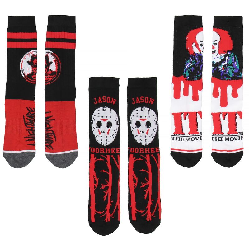 Horror Movie Friday The 13th A Nightmare On Elm Street IT Crew Socks Size 8-12 Multicoloured, 1 of 6