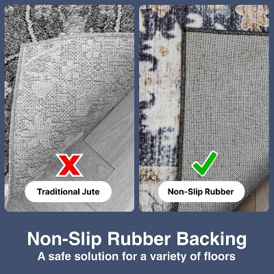 Navy Blue and Black Washable Synthetic Area Rug with Non-Slip Backing