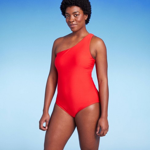 Women's Medium Coverage One Shoulder One Piece Swimsuit With Tummy Control  - Kona Sol™ Red Xl : Target