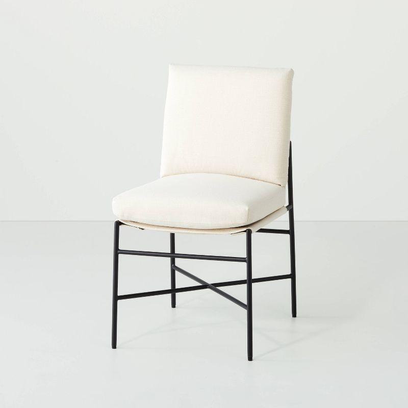 Fabric &#38; Metal Armless Dining Chair - Cream/Black - Hearth &#38; Hand&#8482; with Magnolia, 1 of 13