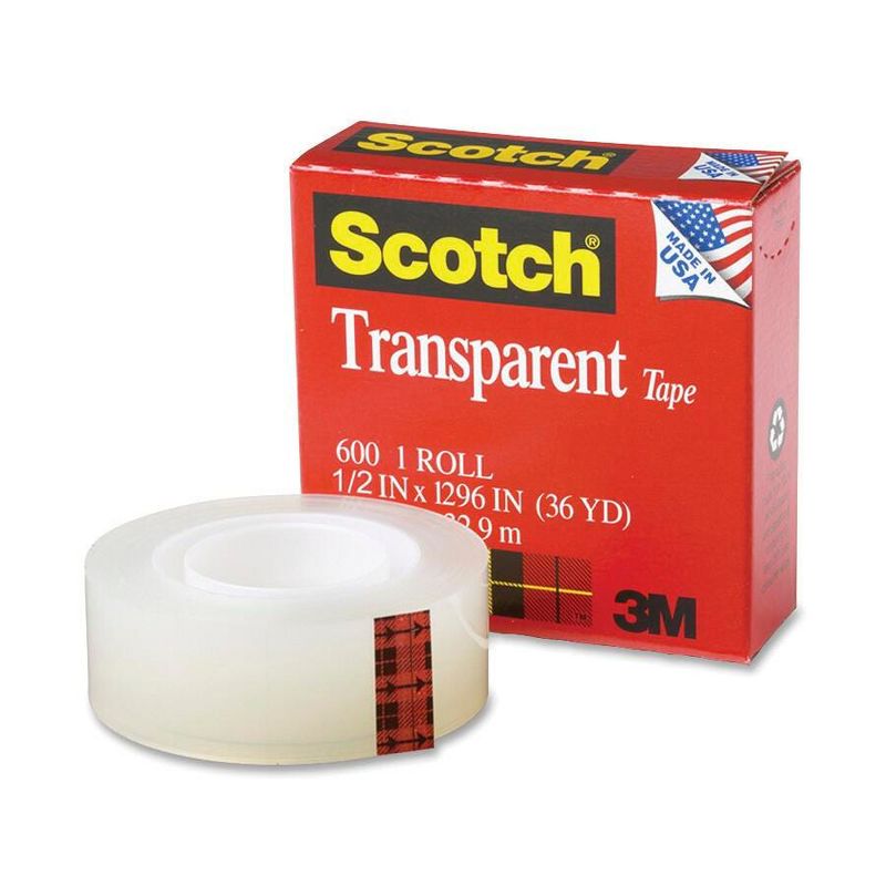 Scotch 600 Transparent Tape, 0.50 x 2592 Inch, 3 Inch Core, Glossy Finish, Pack of 2, 2 of 3