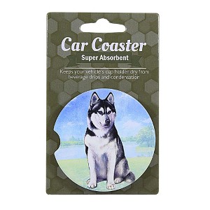 E & S Imports 2.5 Inch Siberian Husky Car Coaster Super Absorbent Coasters - 1 of 3