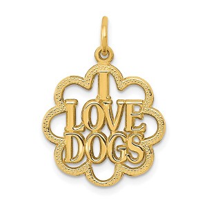 Black Bow Jewelry 14k Yellow Gold I Love Dogs Scalloped Edge Pendant - 1 of 4