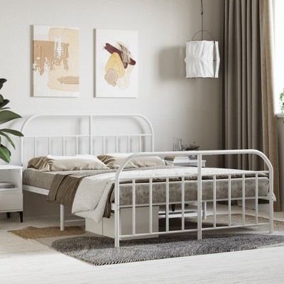 vidaXL Metal Bed Frame with Headboard and Footboard White 59.8 in.x78.7 in.