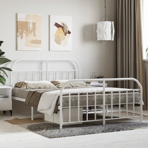 vidaXL Metal Bed Frame with Headboard and Footboard White 59.8 in.x78.7 in. - 1 of 4