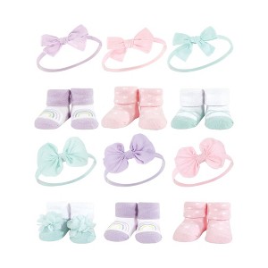 Hudson Baby Infant Girl 12Pc Headband and Socks Giftset, Purple Mint Rainbow Purple Mint, One Size - 1 of 3