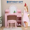 Kids Vanity Desk with Mirror, 2 In 1 Little Girls Vanity Table & Stool, Kids Makeup Table with Bookshelf, Drawer & Open Shelves for 3-9 Yrs Girls - 4 of 4