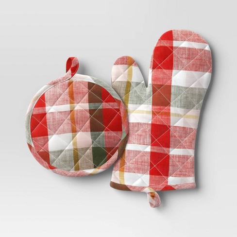 Red Pot Holders Pocket Heat Resistant Oven Mitts Hot Pad