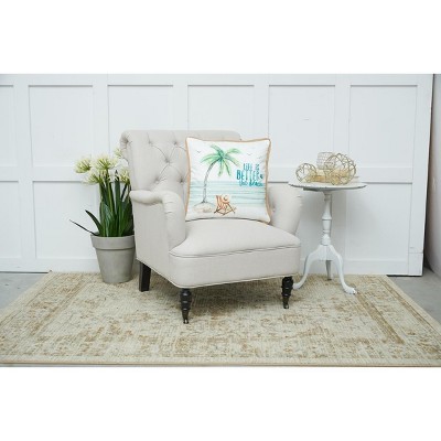 18" White and Beige Cotton Embroidered Coastal Throw Pillow