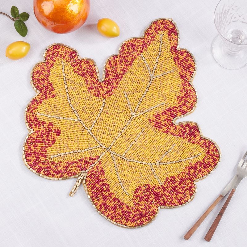 Saro Lifestyle Beaded Leaf Table Mats (Set of 4), 4 of 5