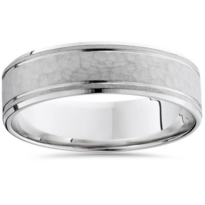 Pompeii3 Mens Hammered 14K White Gold Comfort Fit Ring Band New