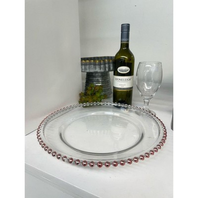 Essential Decor & Beyond 13" Clear Glass Charger With Beaded Edge in Rosegold Set of 4