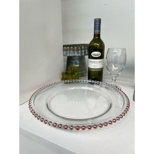 Essential Decor & Beyond 13" Clear Glass Charger With Beaded Edge in Rosegold Set of 4 - 1 of 1