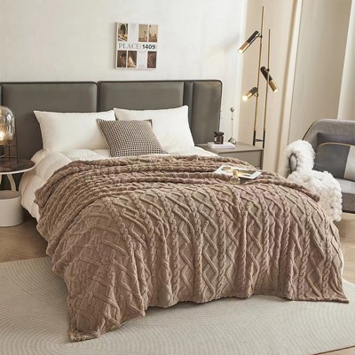 DOMETOUR Fuzzy Cable Knit Throw Blanket for Couch, 43.3 x55 Inches Cozy Blanket for Kids Women, Ultra Soft Lightweight Blanket for All Season