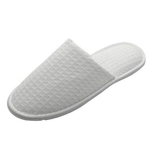TravelWell Closed Toe Waffle Spa Slippers Bulk Hotel Unisex Slippers for Women and Men, White, 12 Pairs - 1 of 4